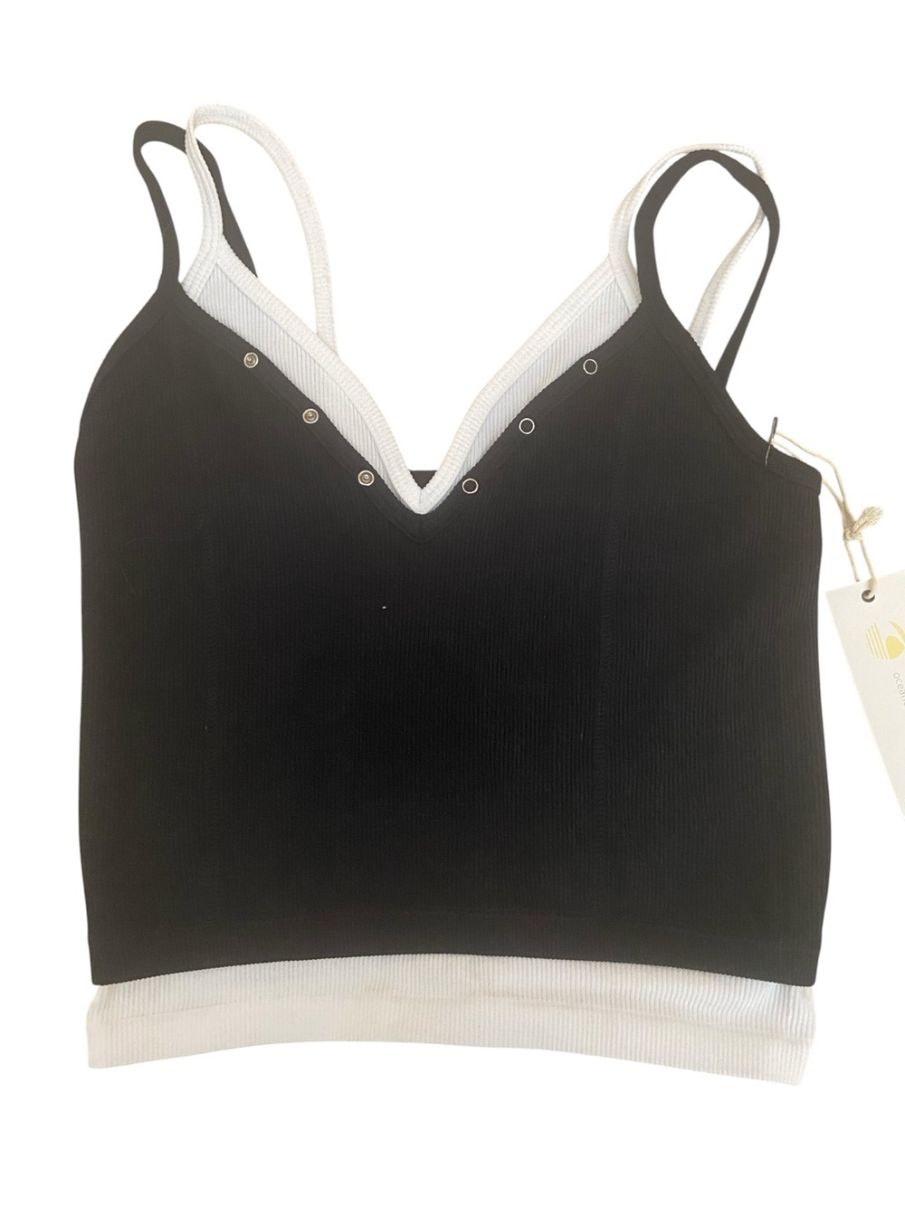 OCEAN DRIVE BLACK AND WHITE LAYERED HENLEY RANK TOP SIZE OS